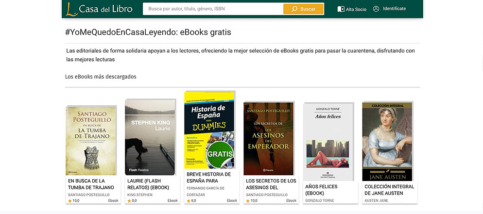 Algunos de los ebooks gratuitos que ofrece Casa del Libro