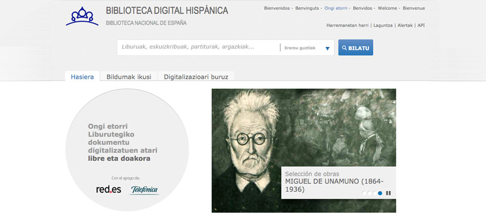 Biblioteca Digital Hispánica webgunearen pantaila-argazkia